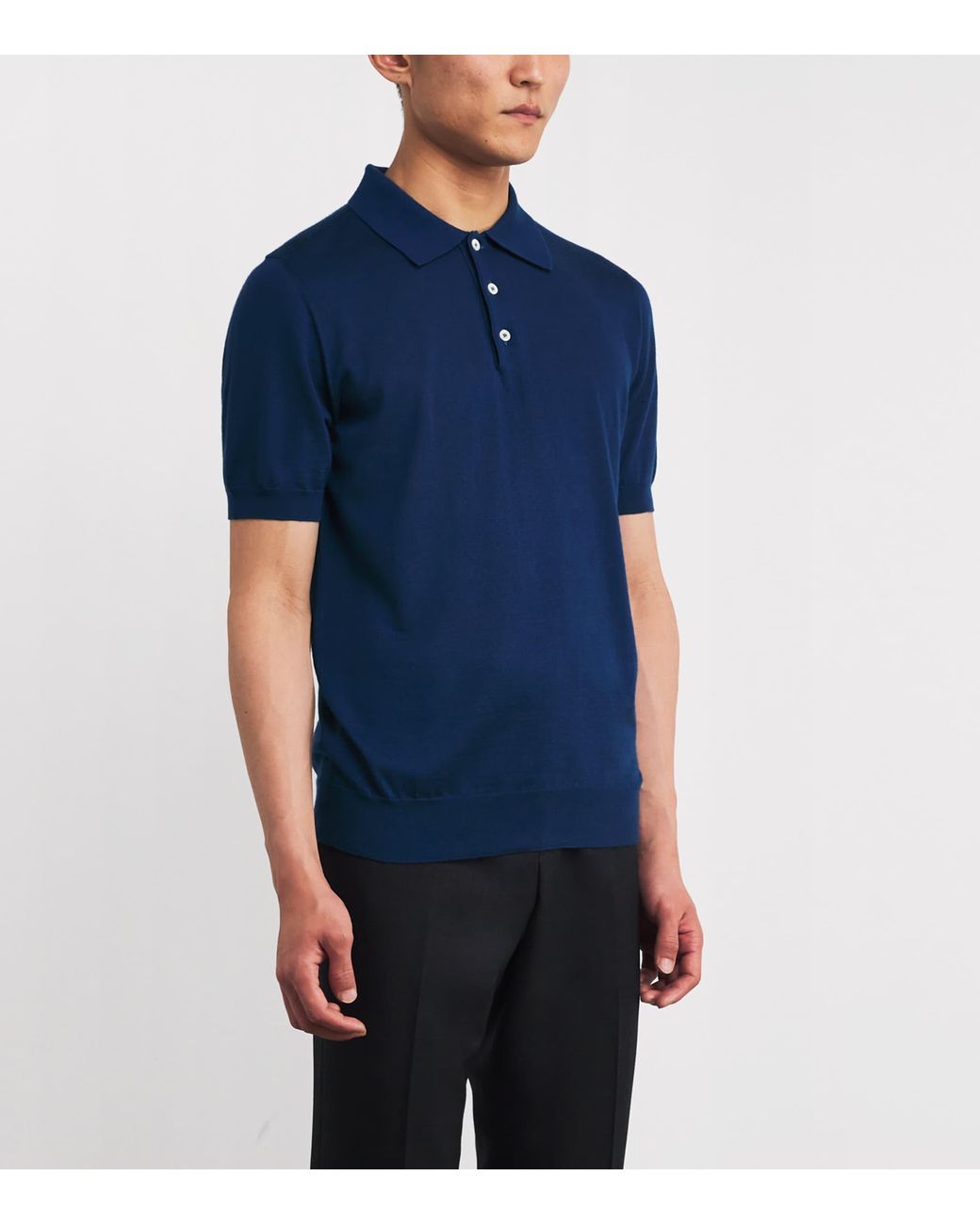 Isaia Blue Cashmere-Silk Knit Polo Shirt for men