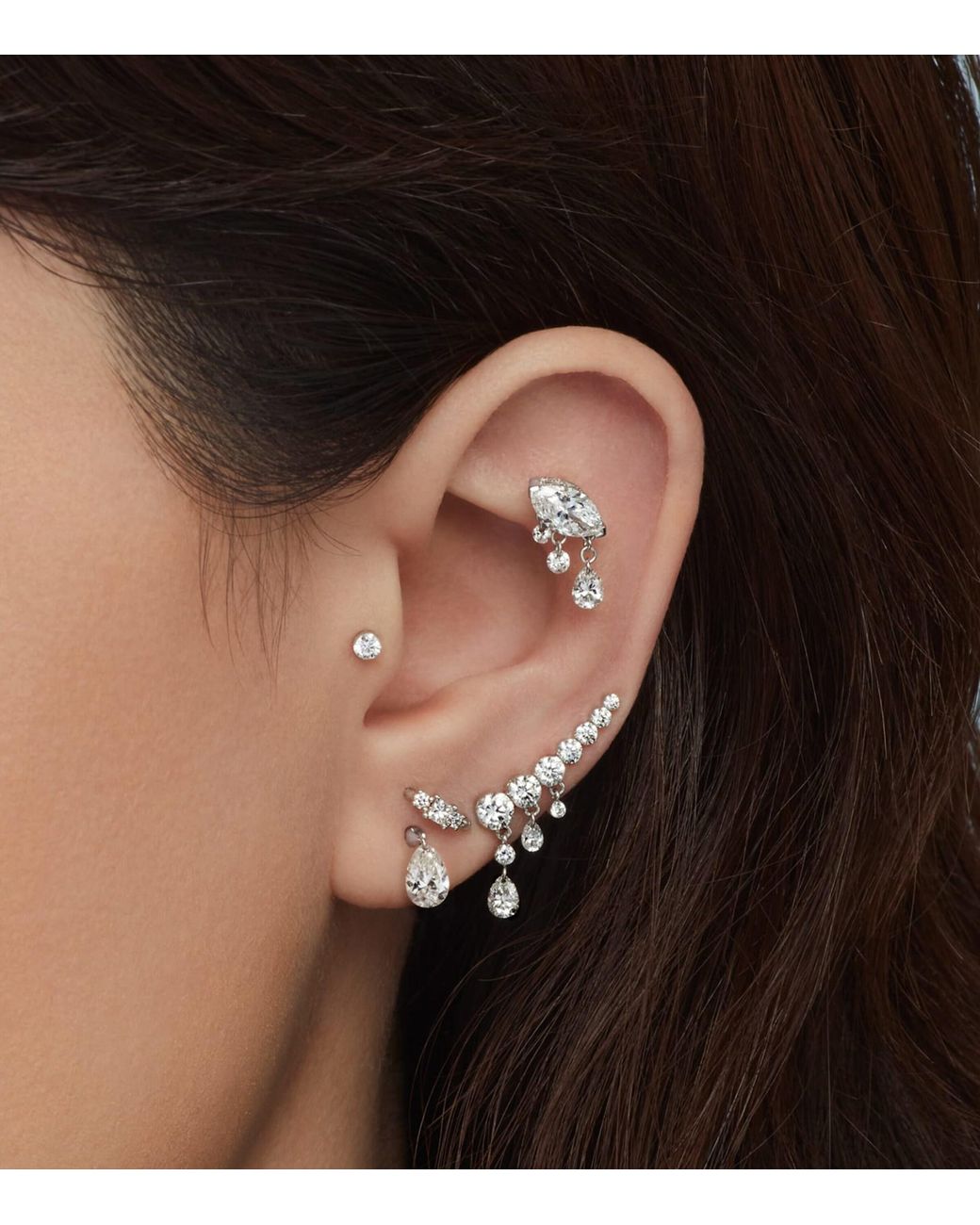 Maria Tash White Floating Pear Diamond Charm Single Stud Earring