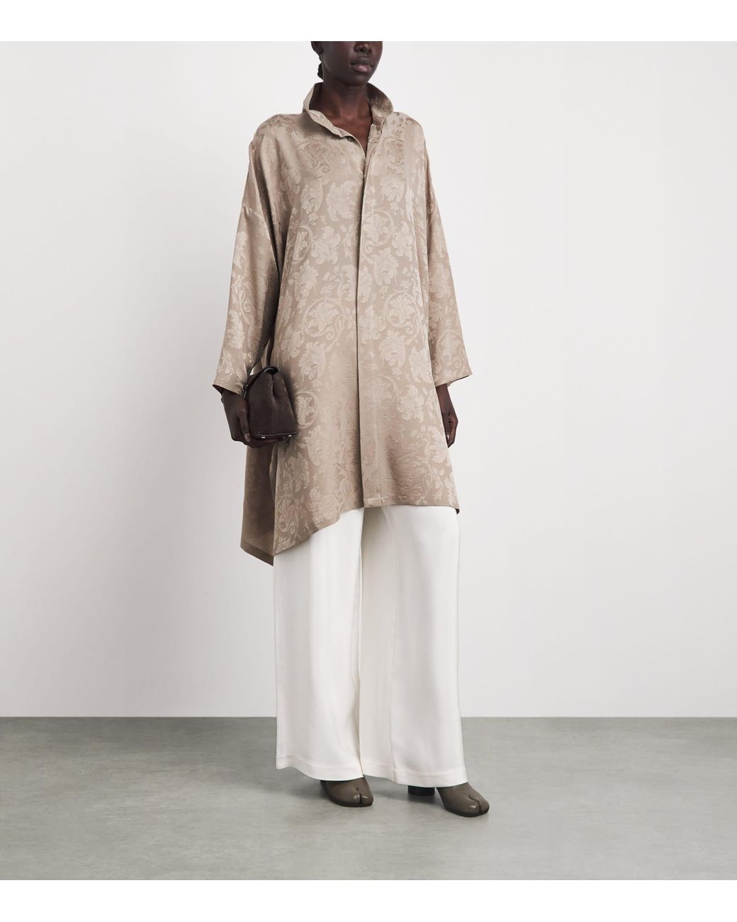 Eskandar Brown Silk Double-Stand Collar Shirt