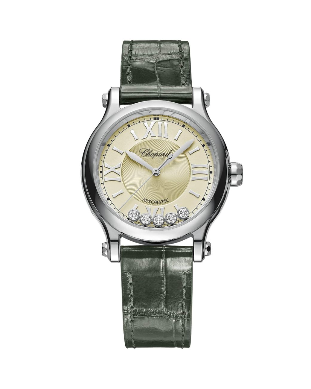 Chopard Metallic Lucent Steel And Diamond Happy Sport Watch
