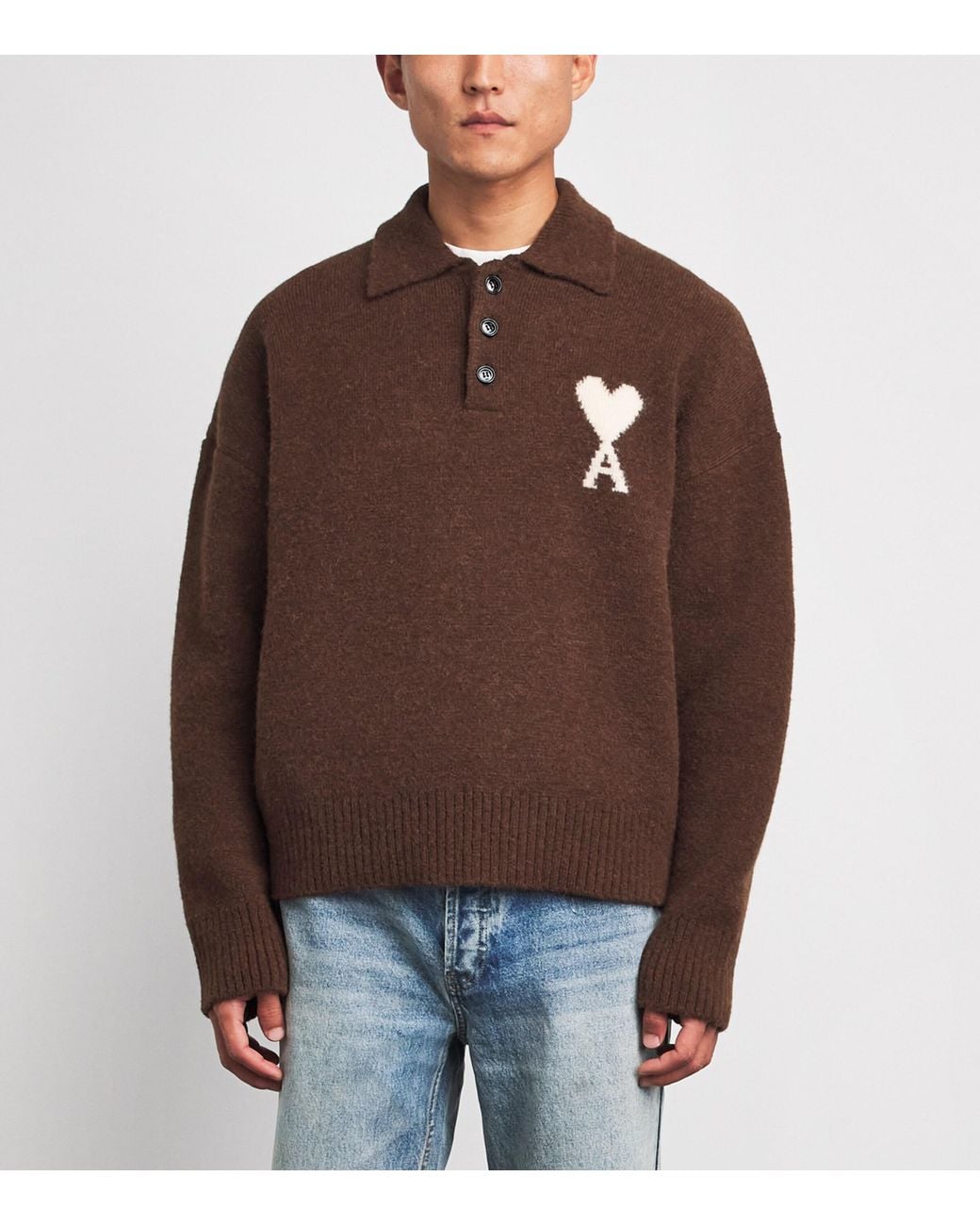 AMI Brown Ami De Coeur Polo Sweater for men