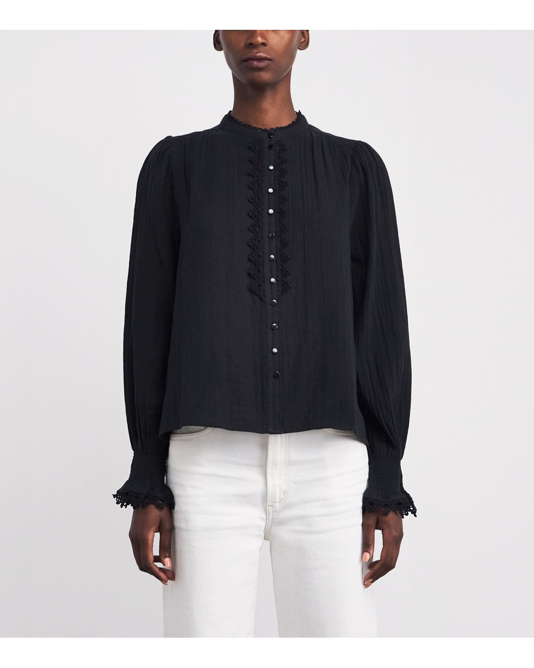 ME+EM Black Cotton Embroidered Blouse