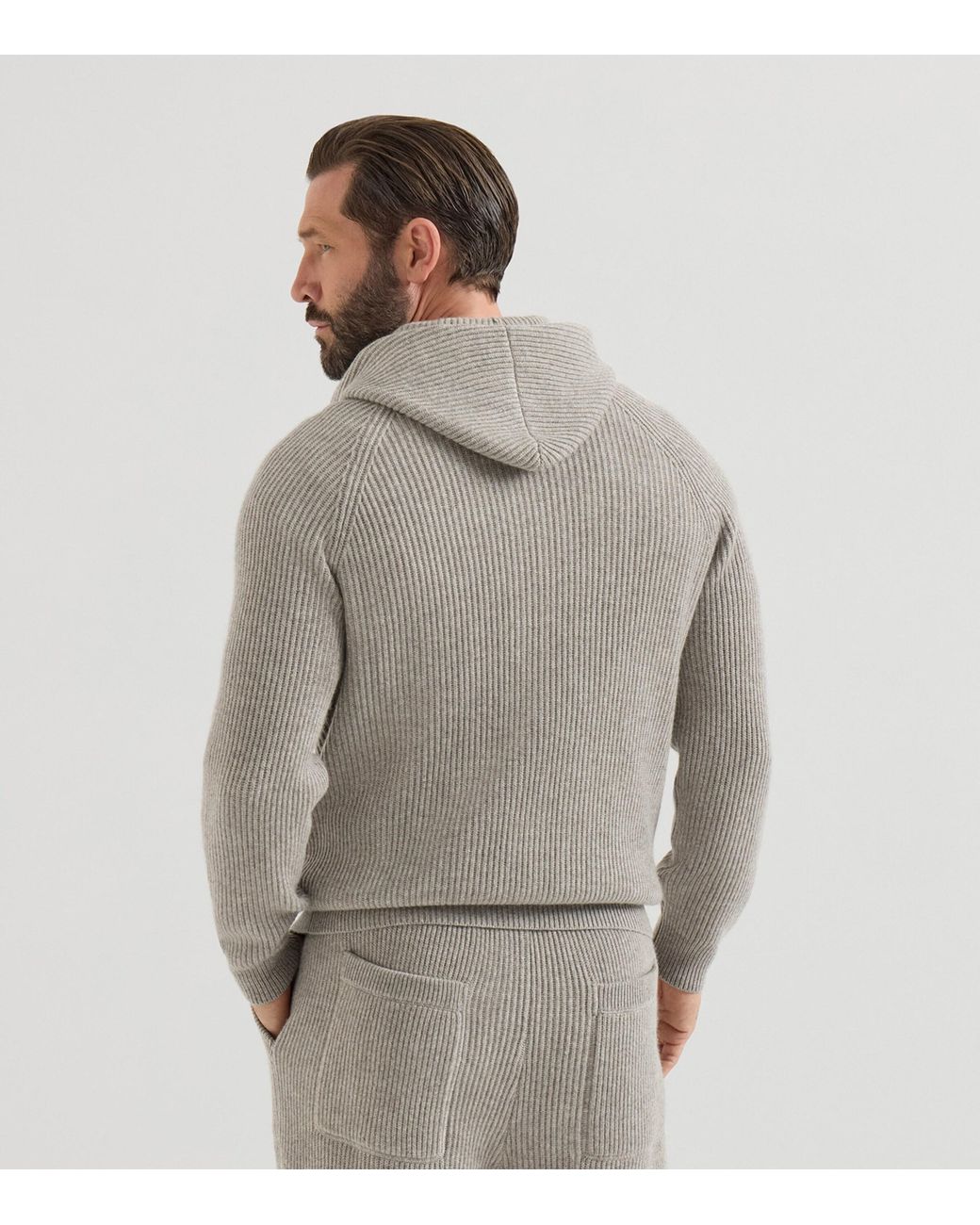 Brunello Cucinelli Gray Cashmere Rib-Knit Zip-Up Cardigan for men