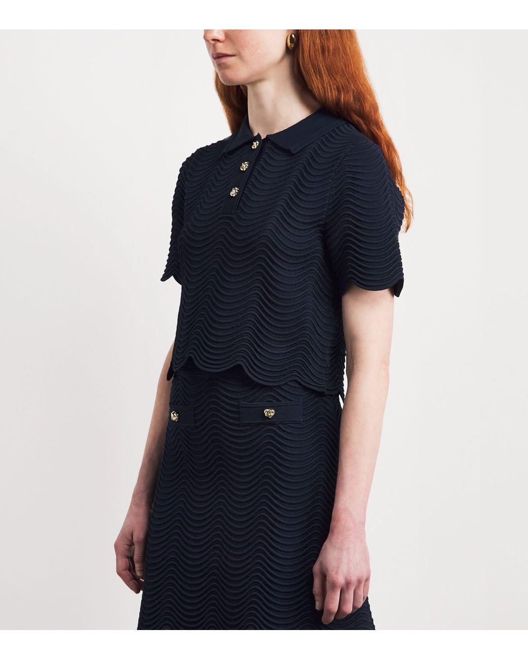 Sandro Blue Knitted Polo Crop Top