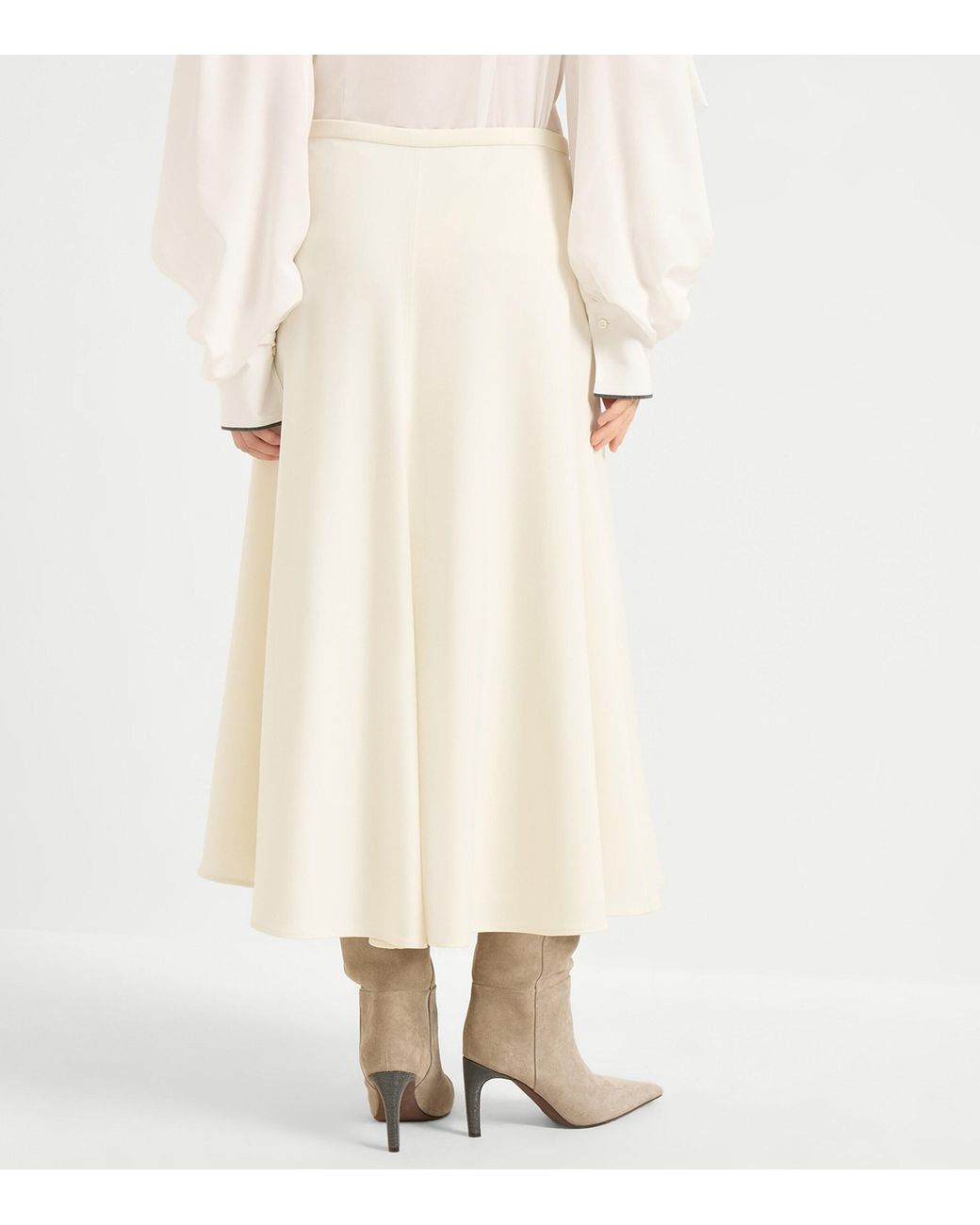 Brunello Cucinelli White Virgin Wool Fluted Midi Skirt