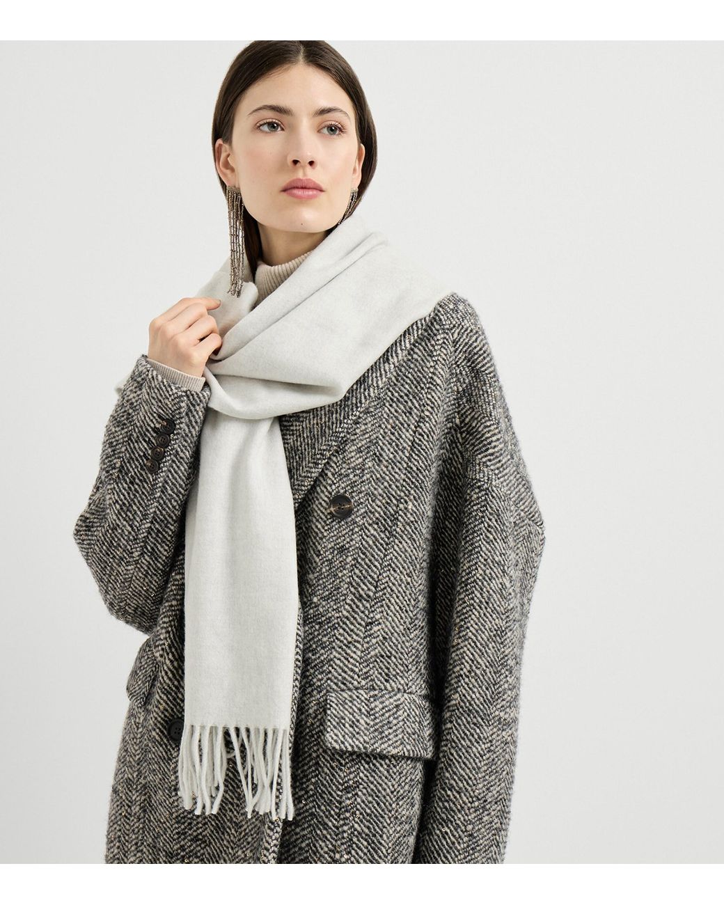 Brunello Cucinelli White Cashmere Fringed Scarf