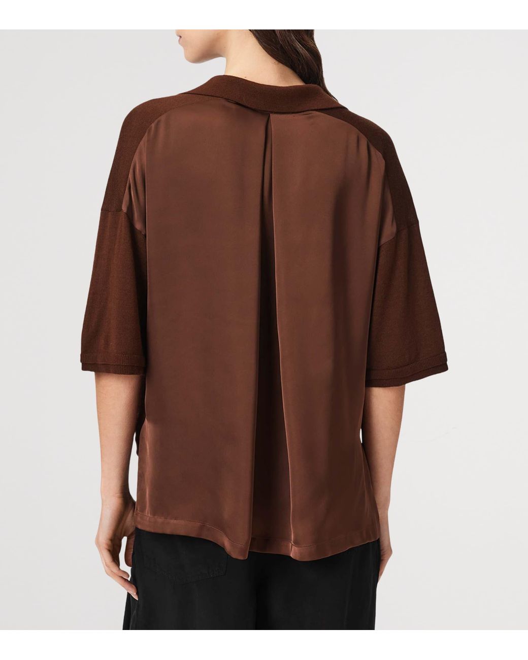 AllSaints Brown Wool Bern Polo Shirt