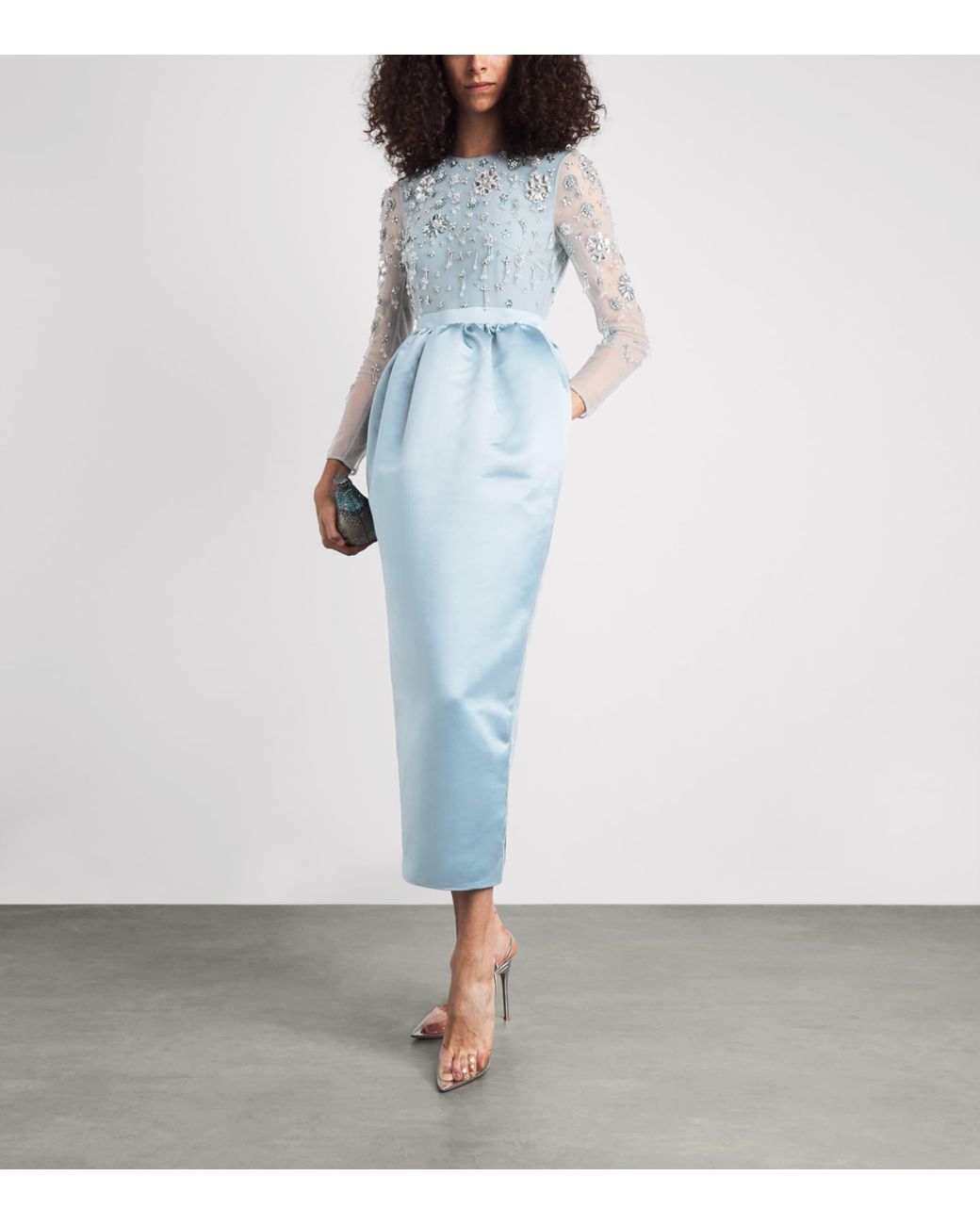 Huishan Zhang Blue Satin Embellished Starla Dress