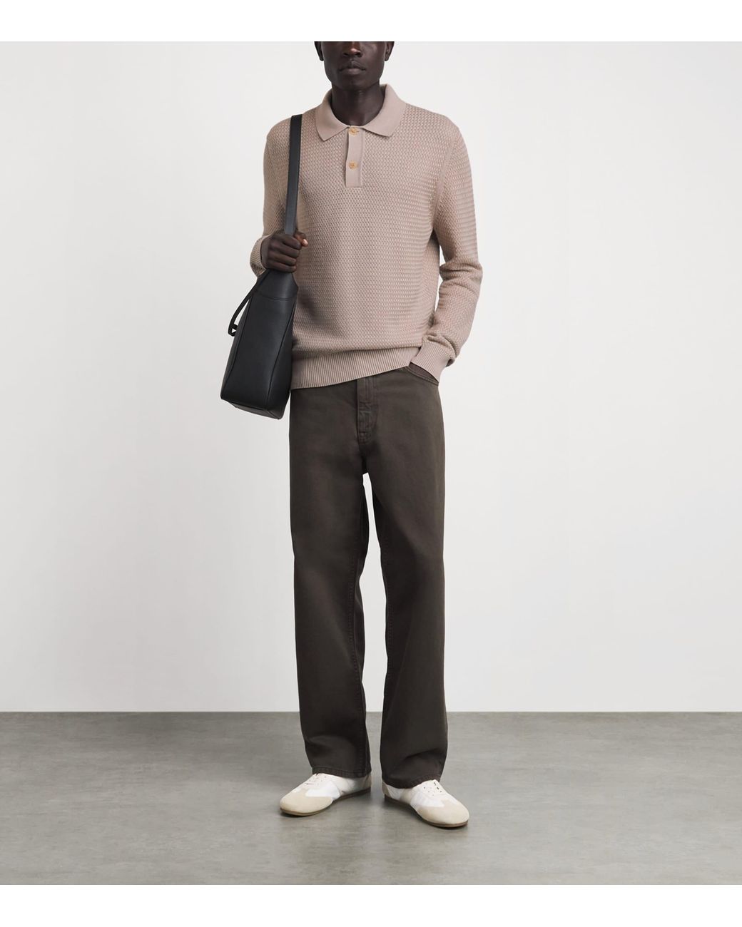 Sunspel Brown Cotton Basketweave Polo Sweater for men