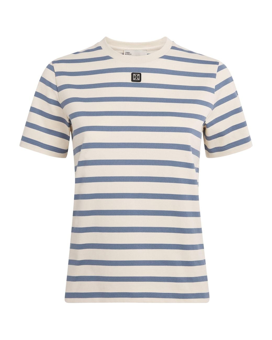 Tory Burch White Cotton Stripe Logo T-Shirt