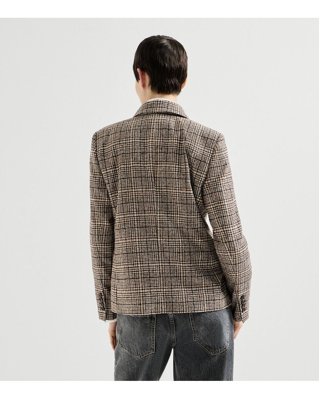 Brunello Cucinelli Brown Alpaca-Blend Check Blazer