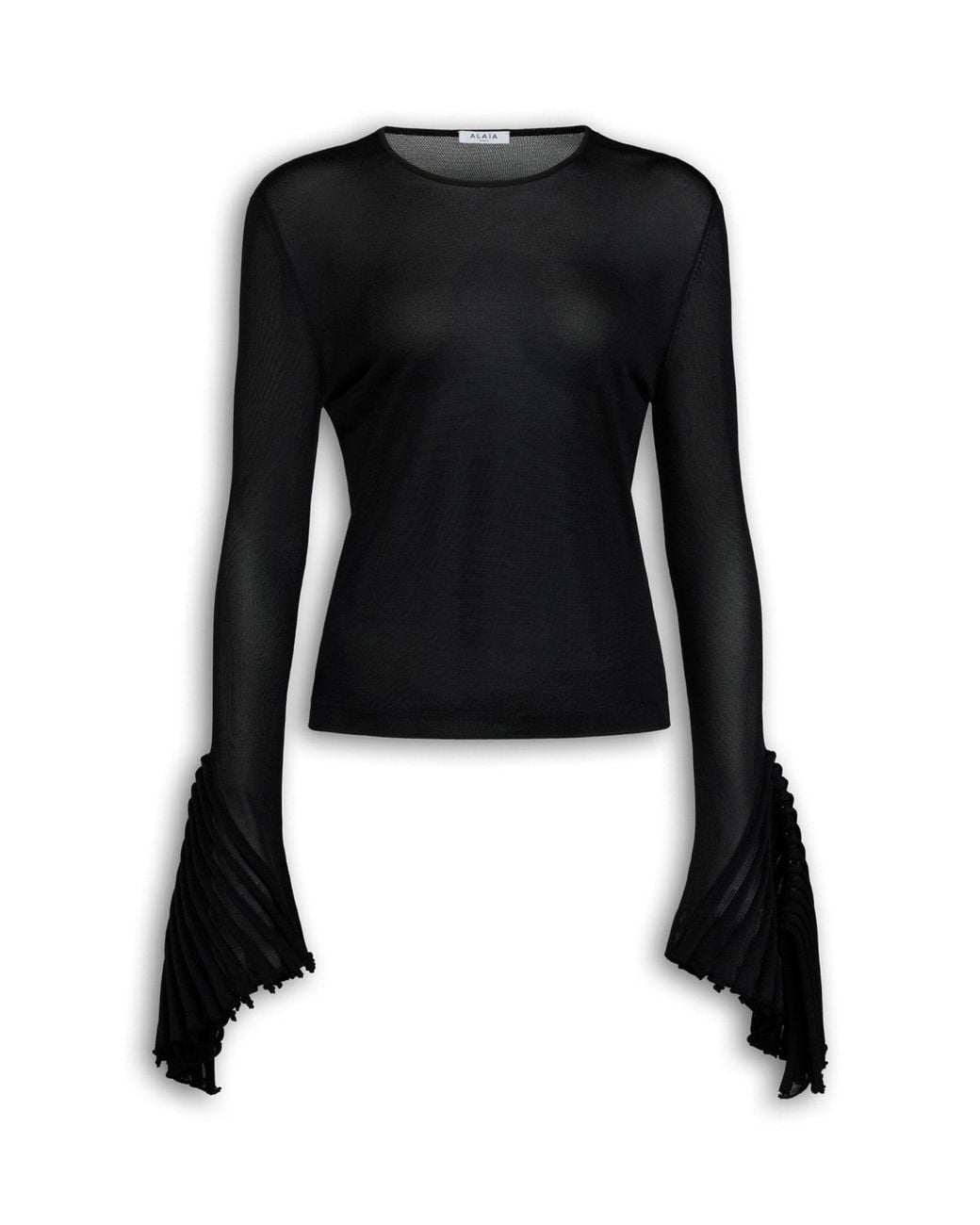 Alaïa Black Leaf-Godet Bell-Sleeve Top