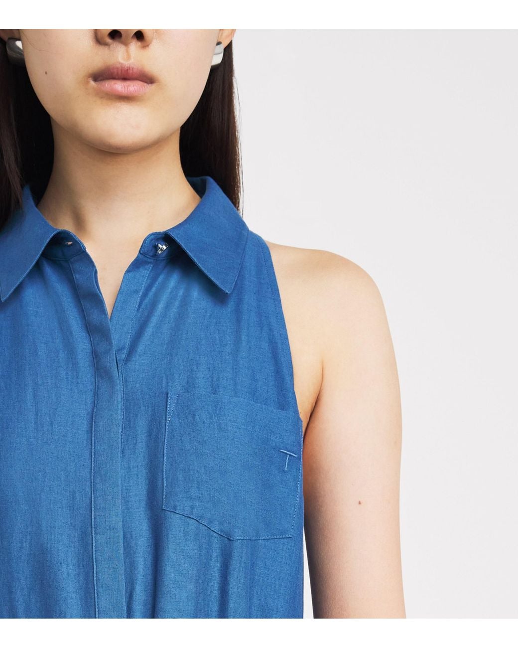Toccin Blue Linen-Cotton Tiana Sleeveless Shirt Dress