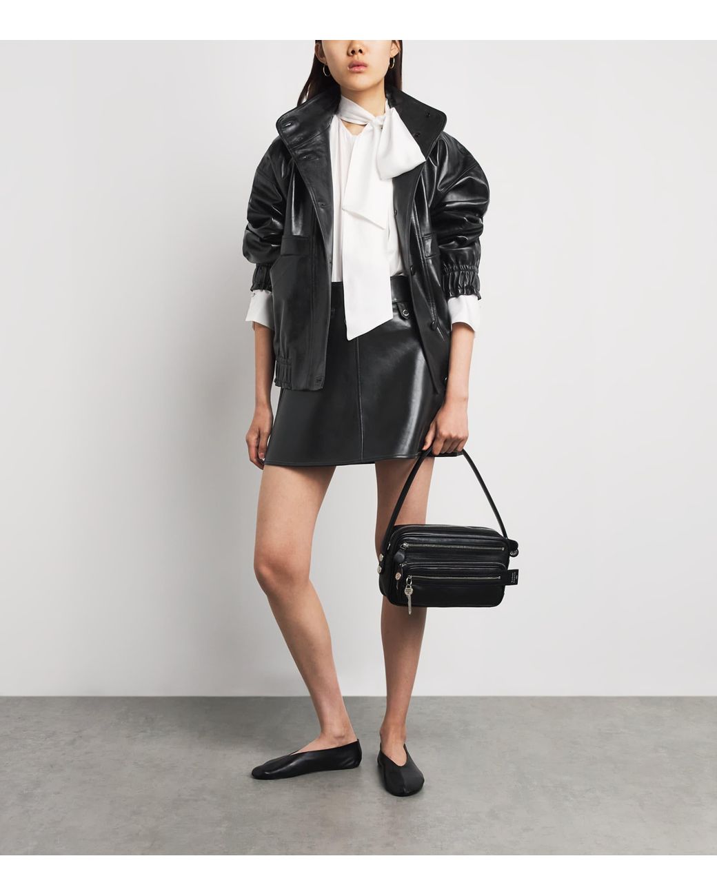 Sandro Black Oversized Glossy Leather Jacket