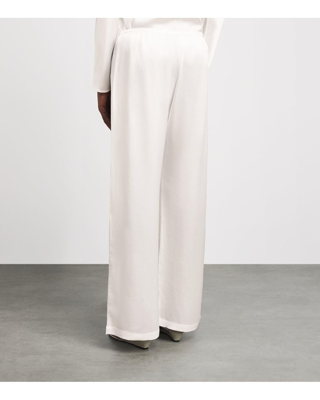 Leset White Satin Barb Wide-Leg Trousers