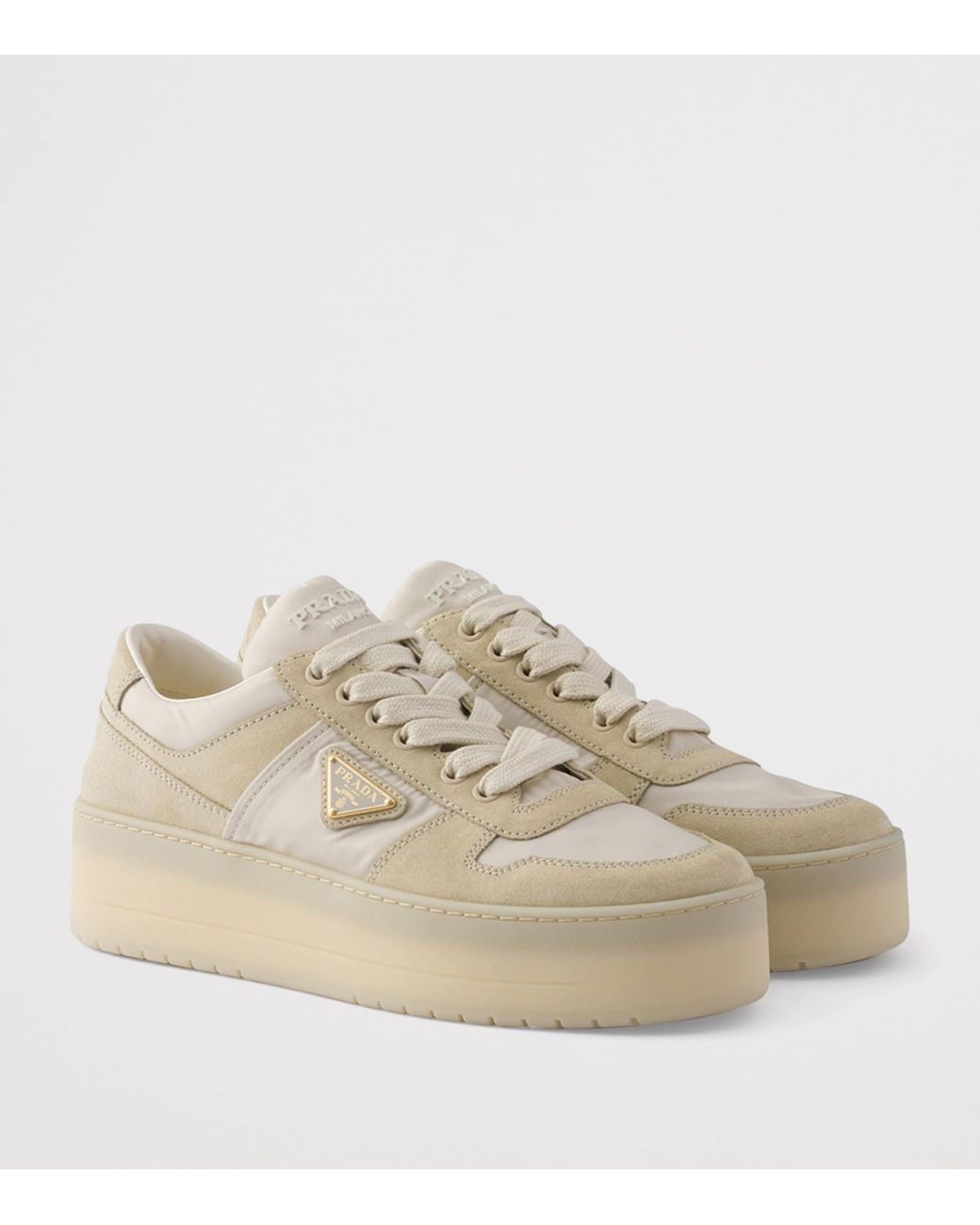Prada Natural Re-Nylon And Suede Downtown Bold Sneakers