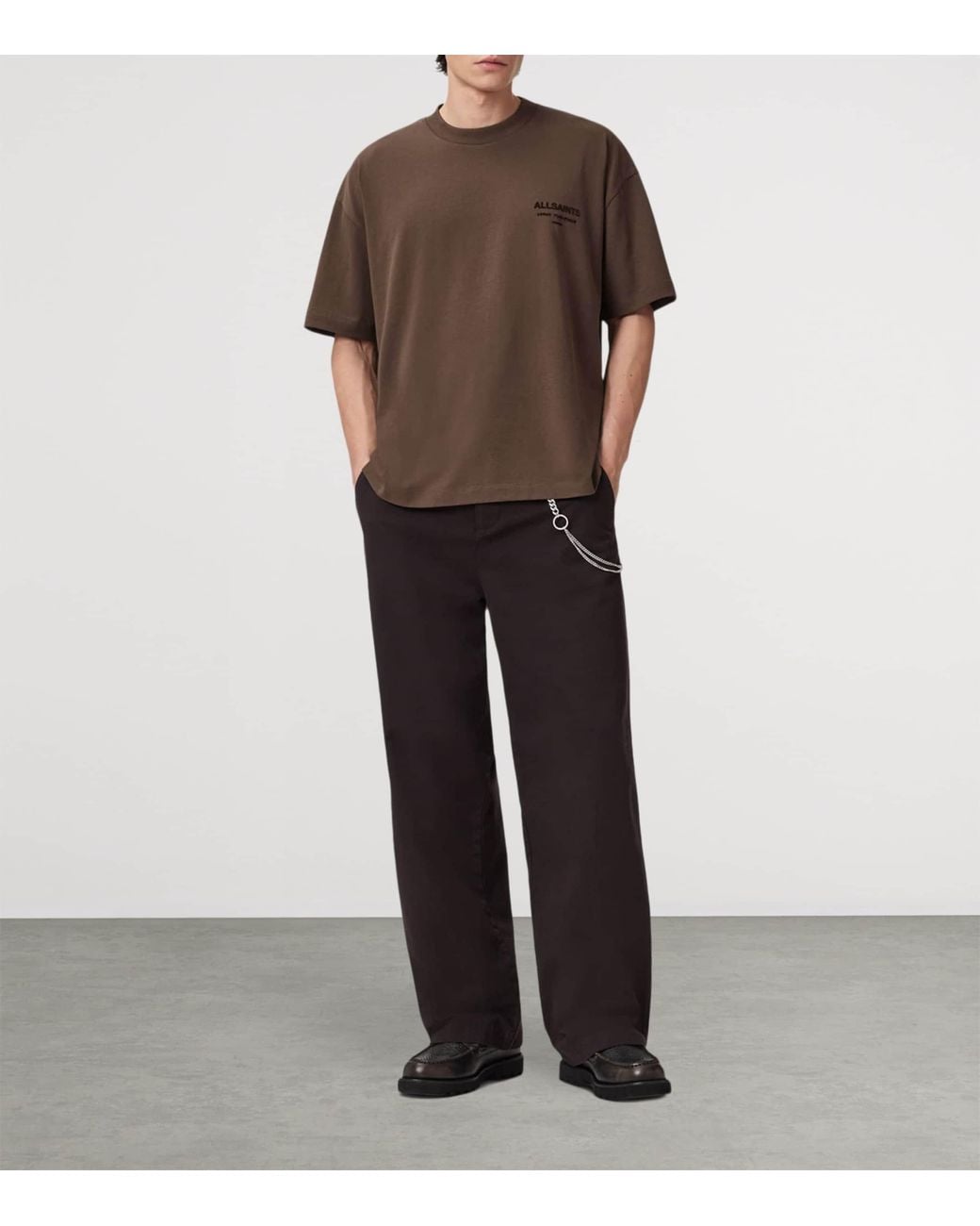 AllSaints Brown Organic Cotton Xander Oversized T-Shirt for men