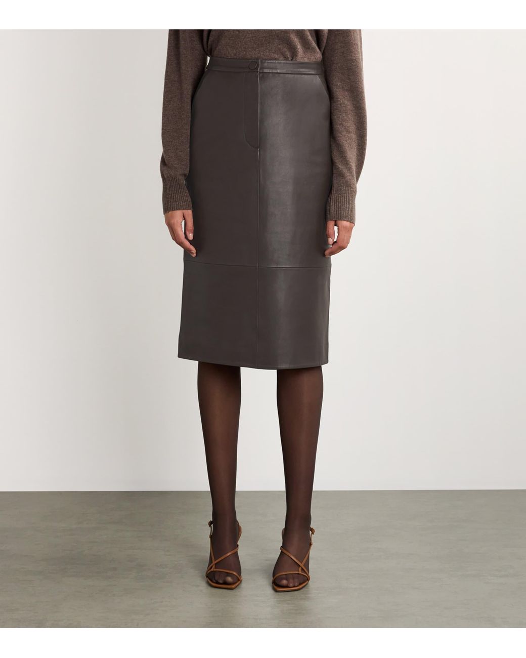 Yves Salomon Brown Nappa Leather Pencil Skirt