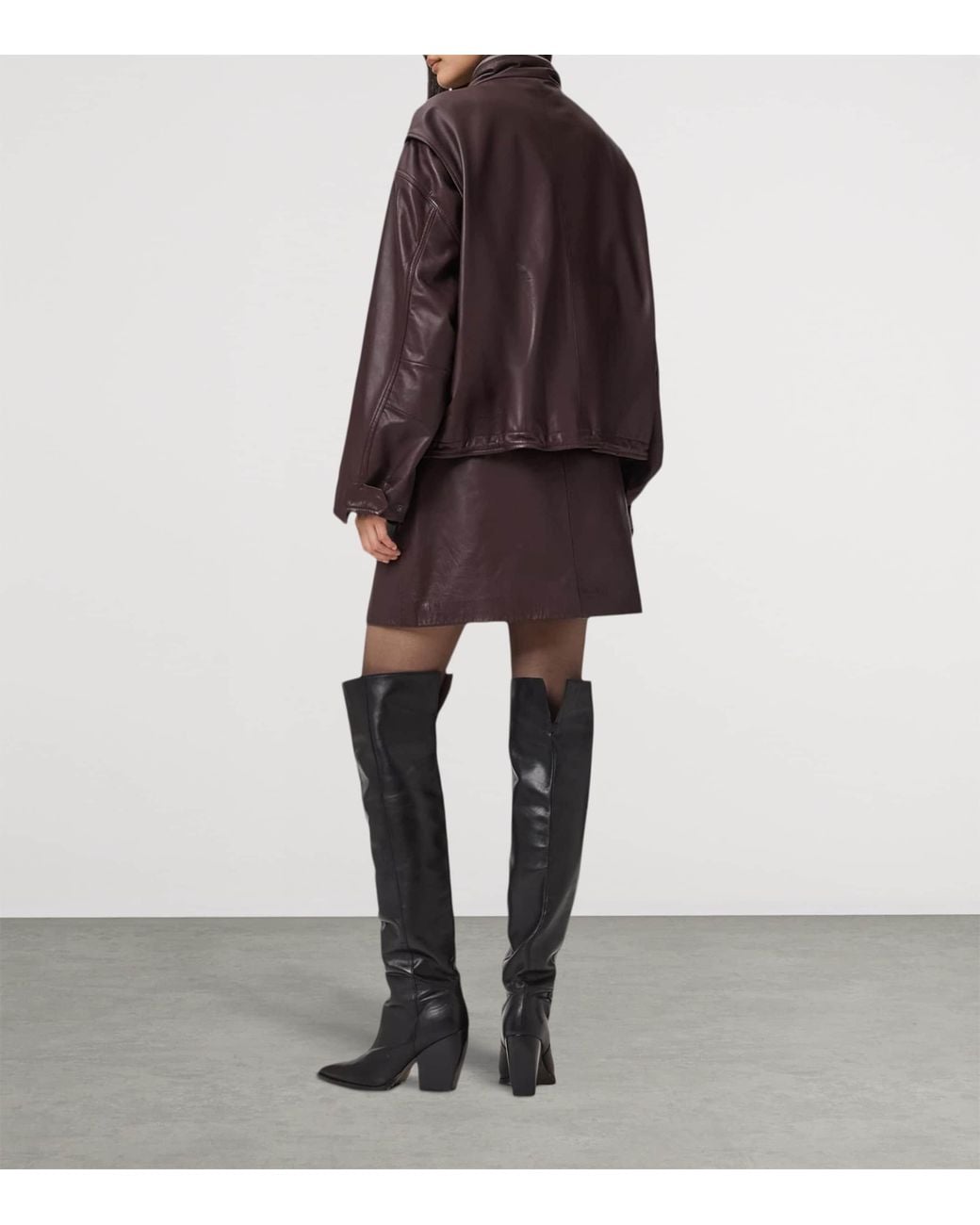 AllSaints Brown Nappa Leather Renai Mini Skirt
