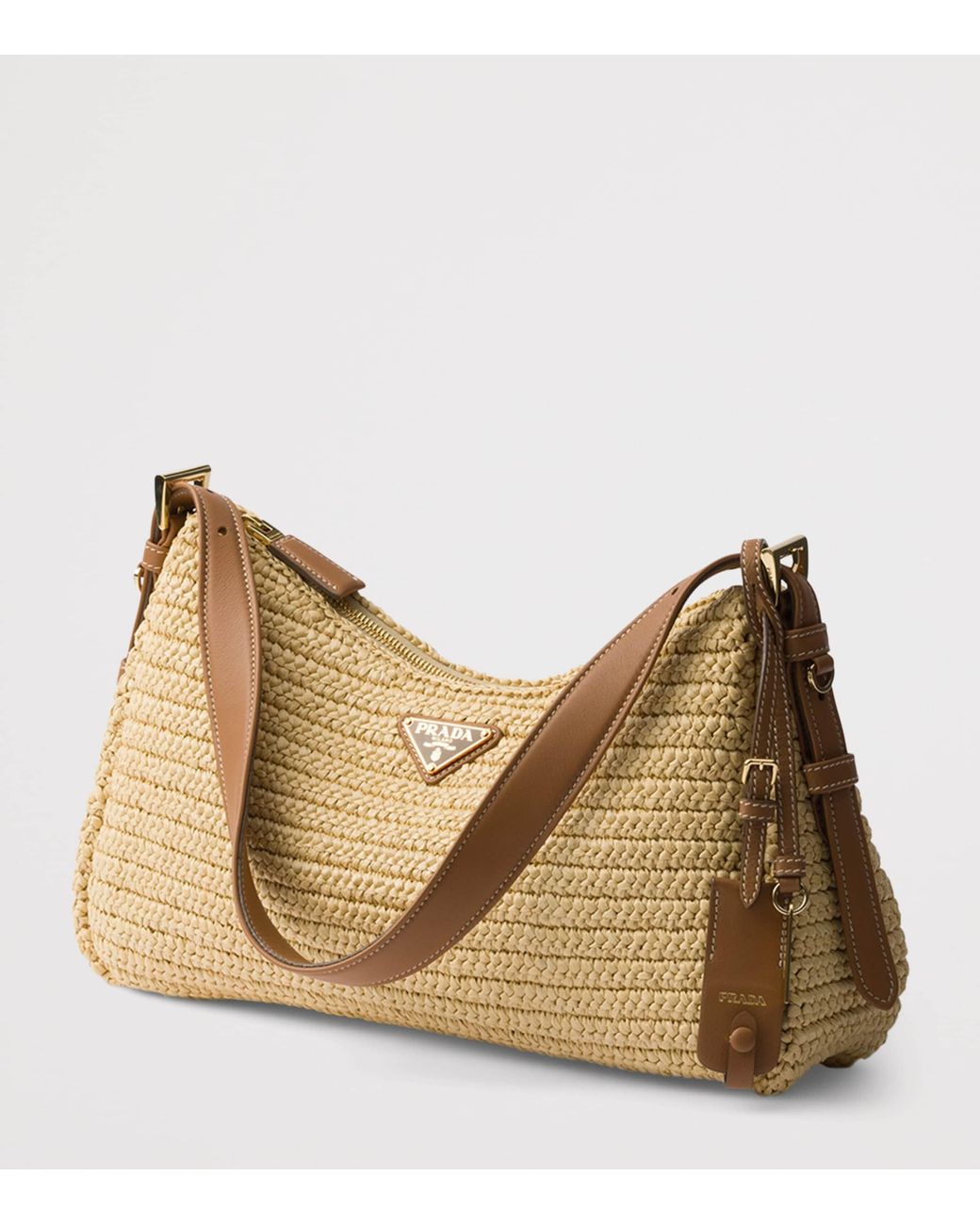 Prada Brown Large Crochet And Leather Aimée Shoulder Bag