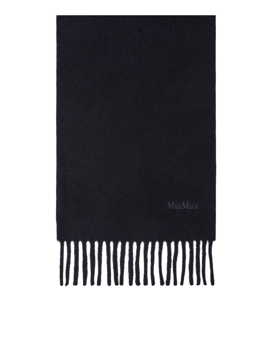 Max Mara Blue Wool Fringed Logo Scarf