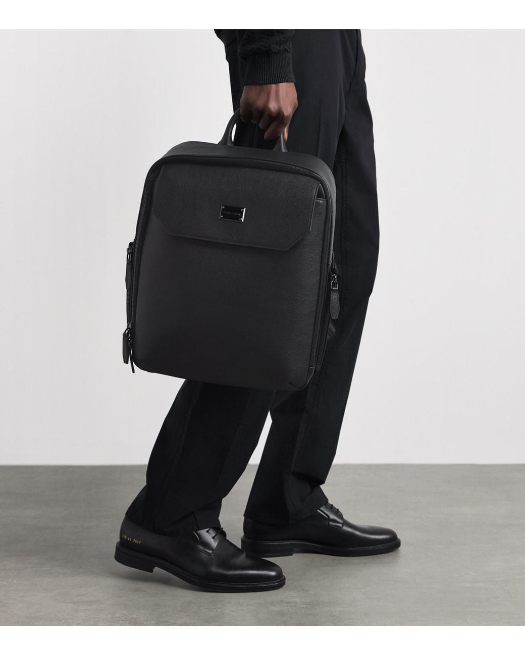 Emporio Armani Black Leather Backpack for men