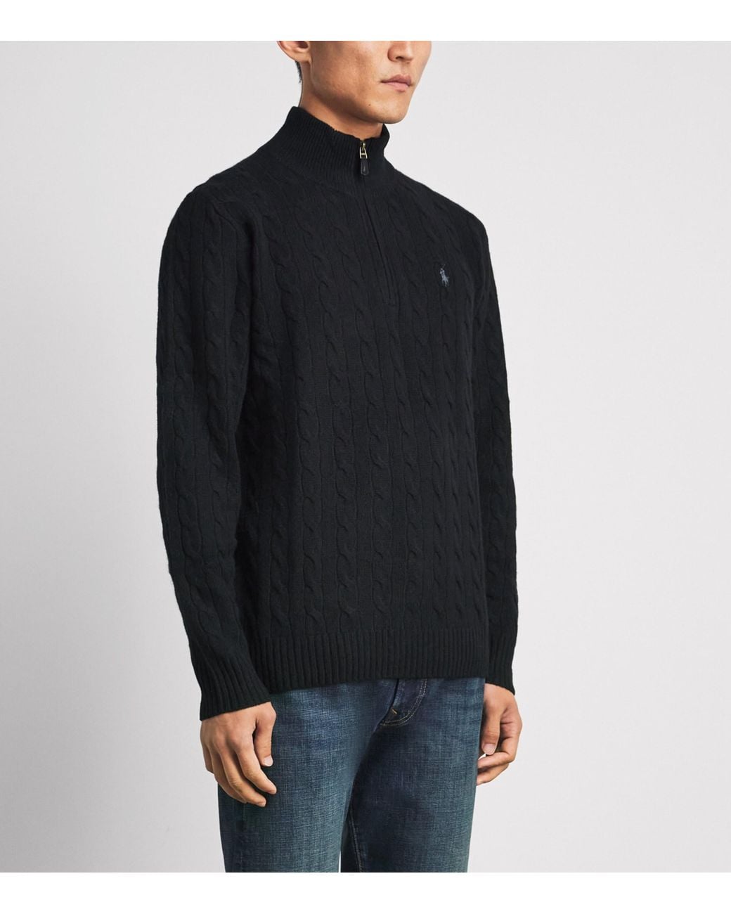Polo Ralph Lauren Black Wool-Cashmere Quarter-Zip Sweater for men