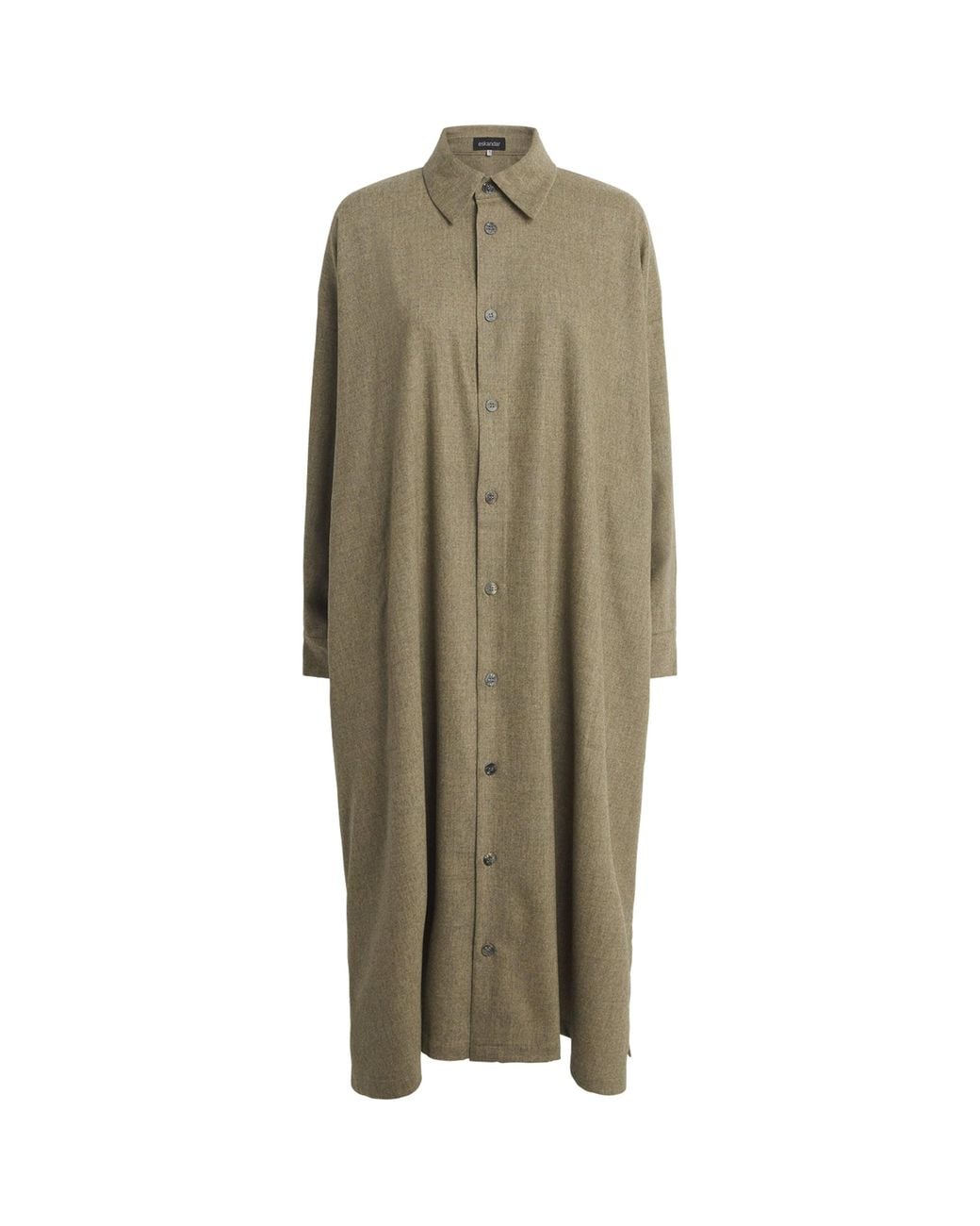 Eskandar Green Wool-Blend Shirt Dress