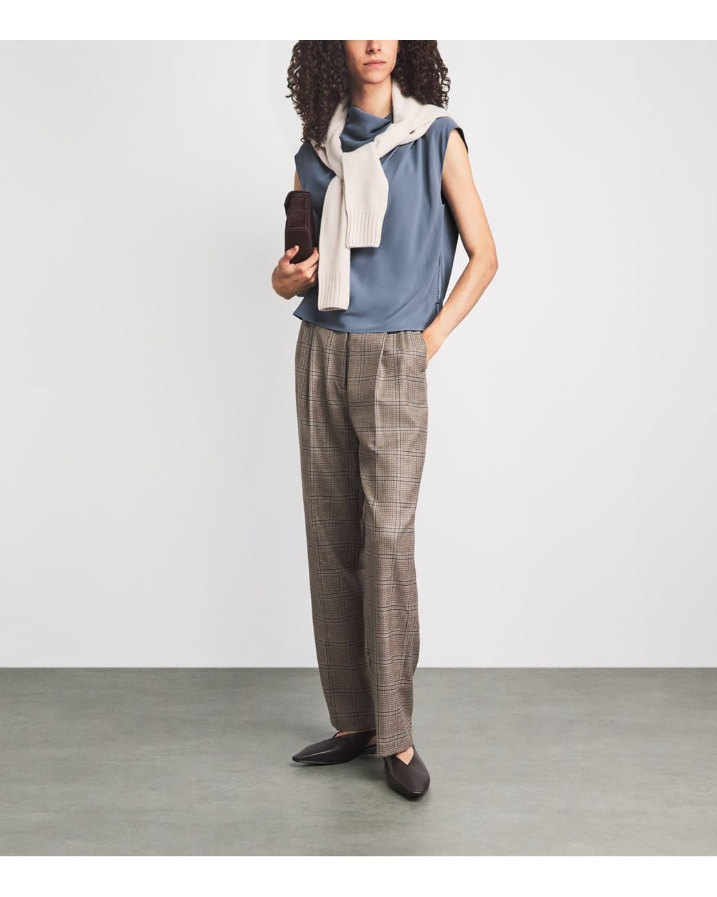 Agnona Blue Sleeveless Draped Blouse