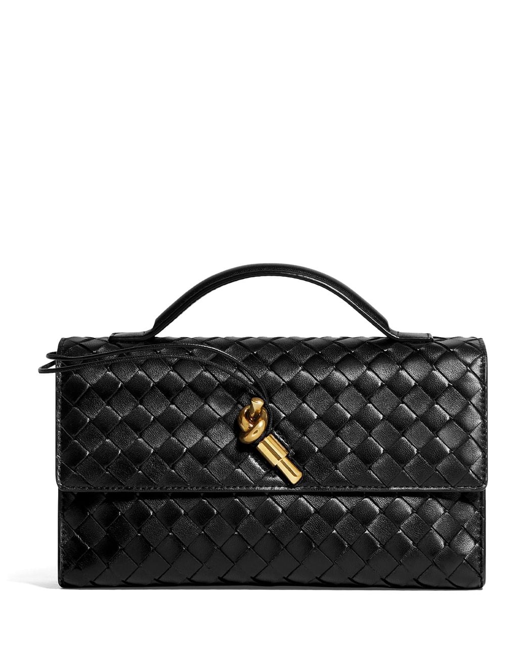Bottega Veneta Black Leather Andiamo Top-Handle Bag