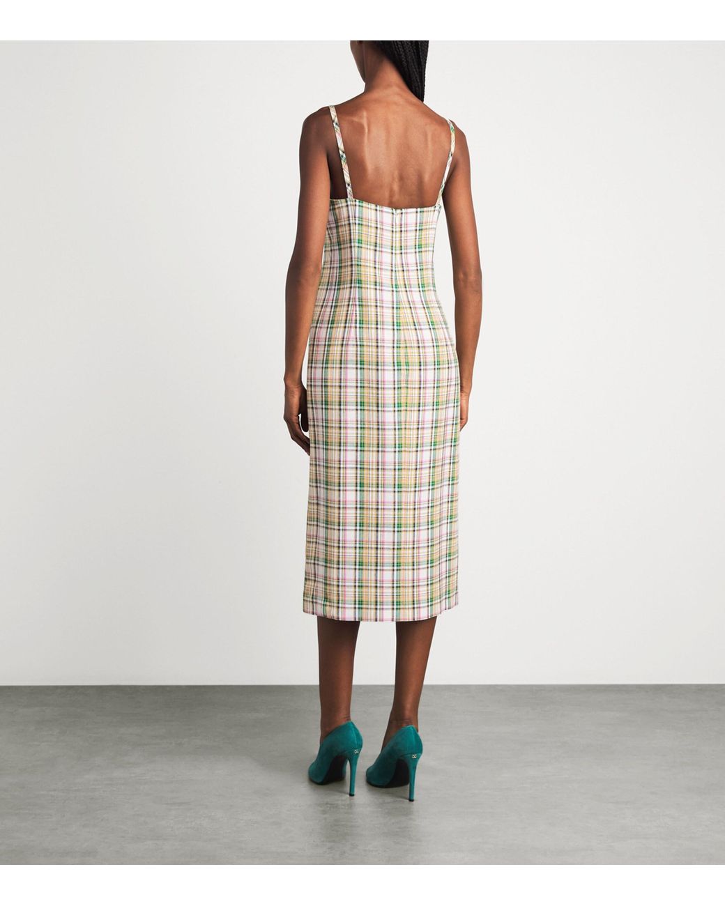 Carolina Herrera Metallic Plaid Print Midi Dress