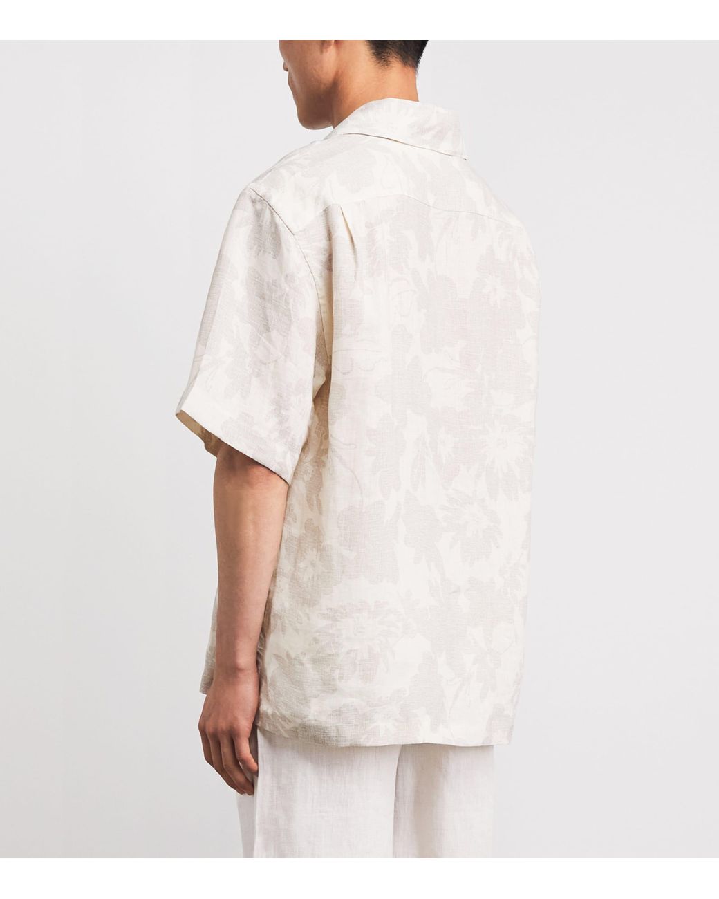 Eleventy White Linen Printed Bowling Overshirt for men