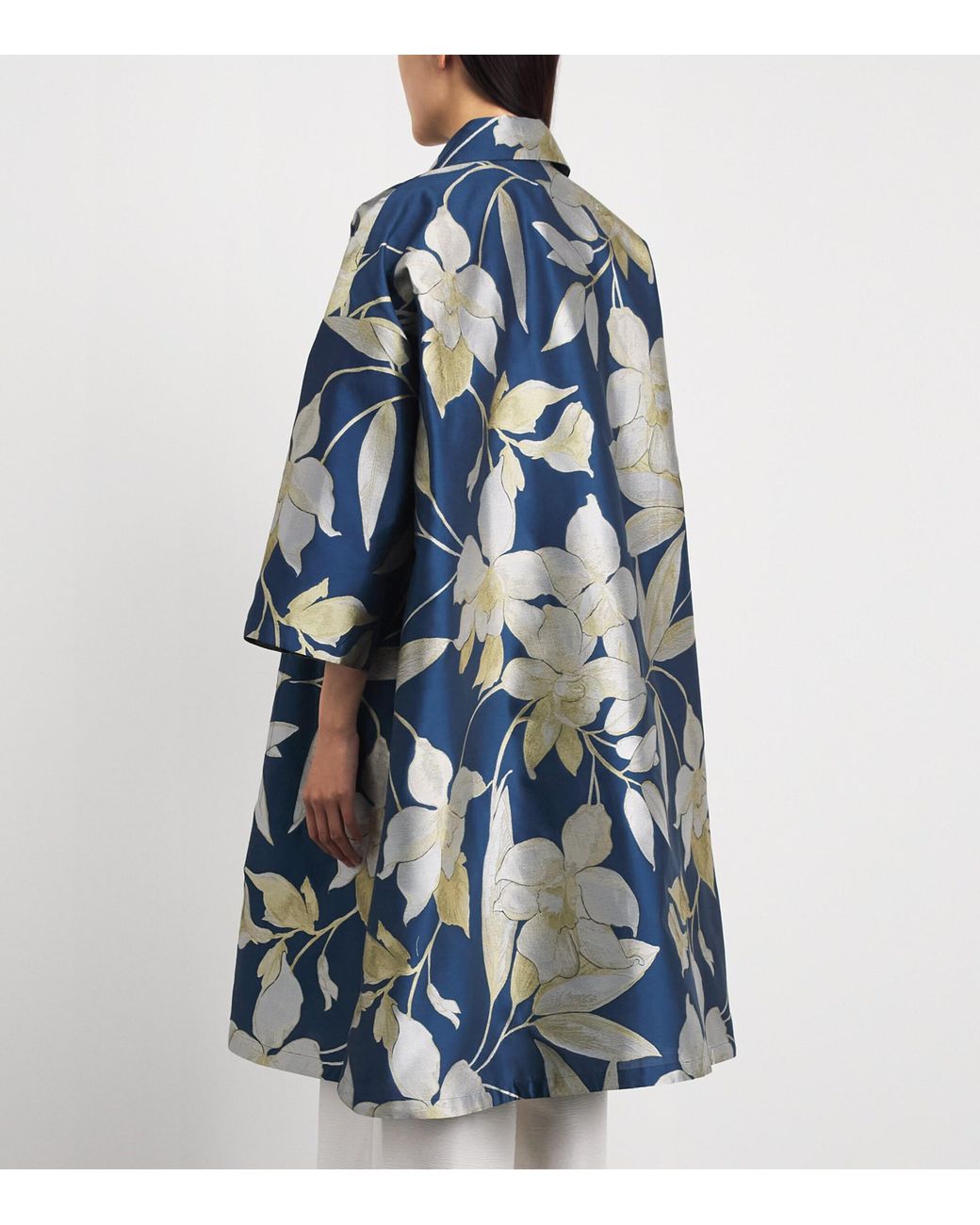 Eskandar Blue Cotton-Silk Jacquard A-Line Shacket