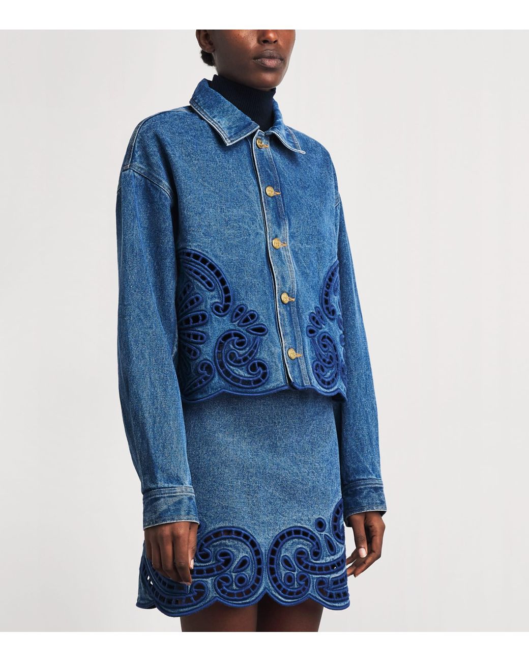 Ulla Johnson Blue Eyelet Bobbi Denim Jacket