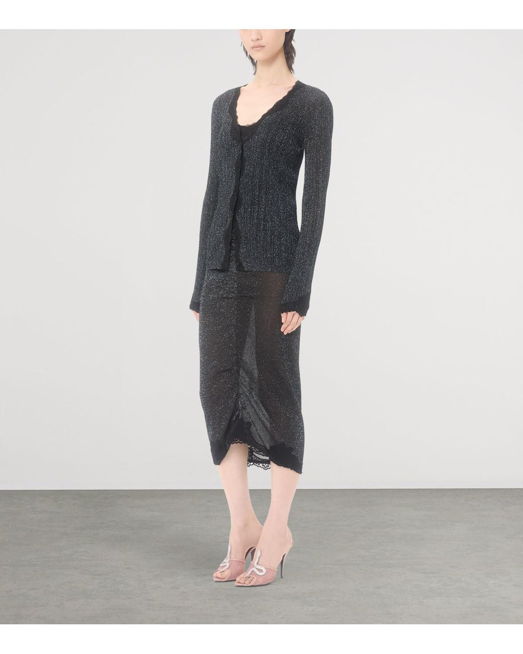 Valentino Black Lace-Trim Lurex Cardigan