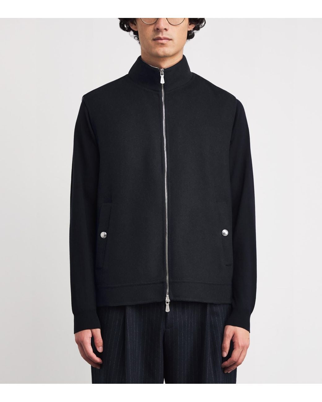 Eleventy Blue Wool Two-Way Zip Gilet for men