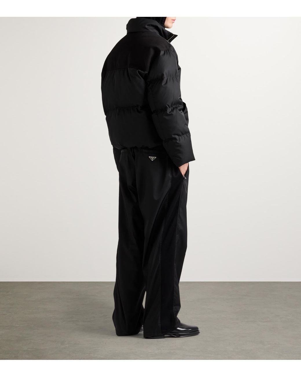 Prada Black Cropped Triangle-Logo Padded Jacket for men