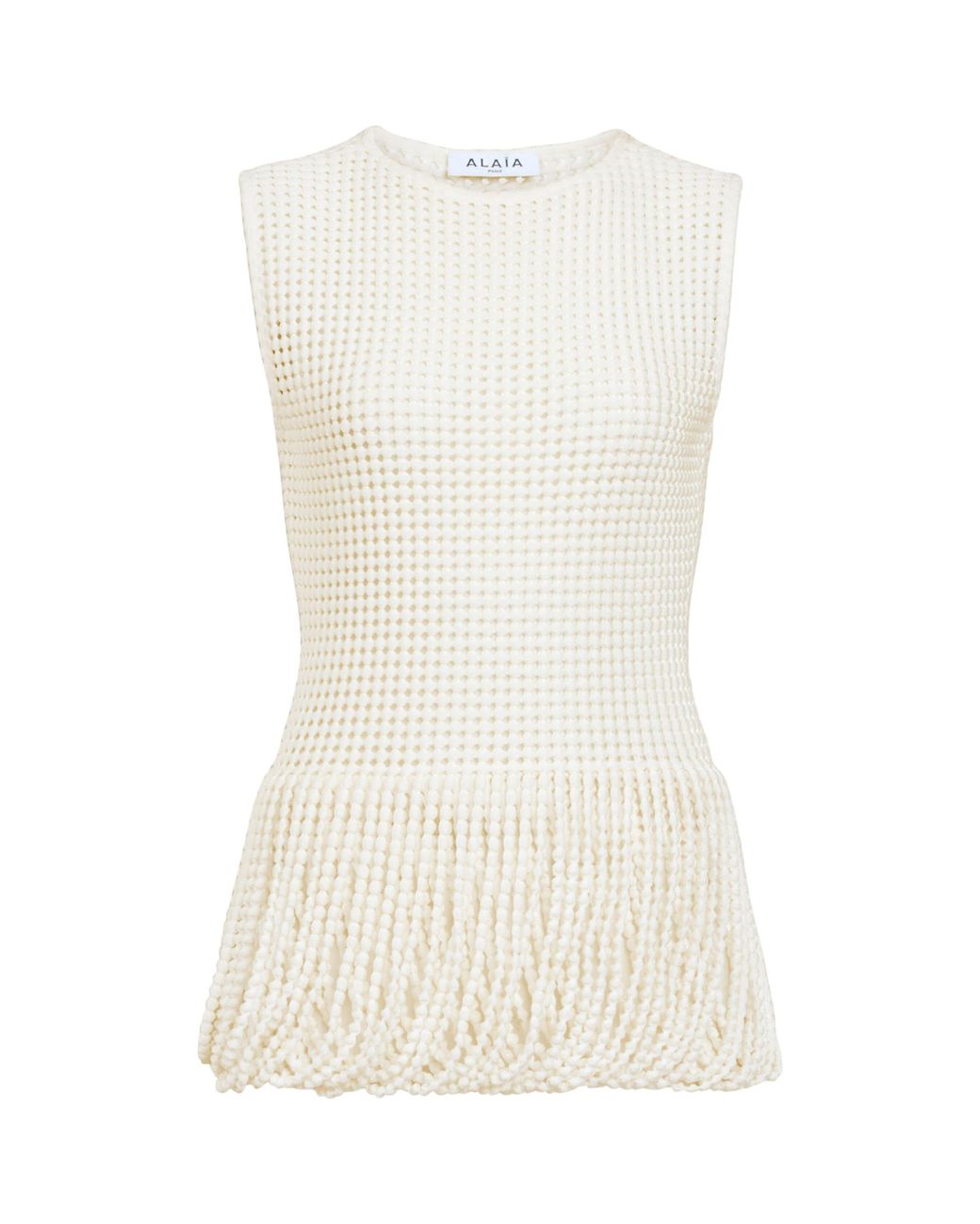 Alaïa White 3D Fringe Peplum Top