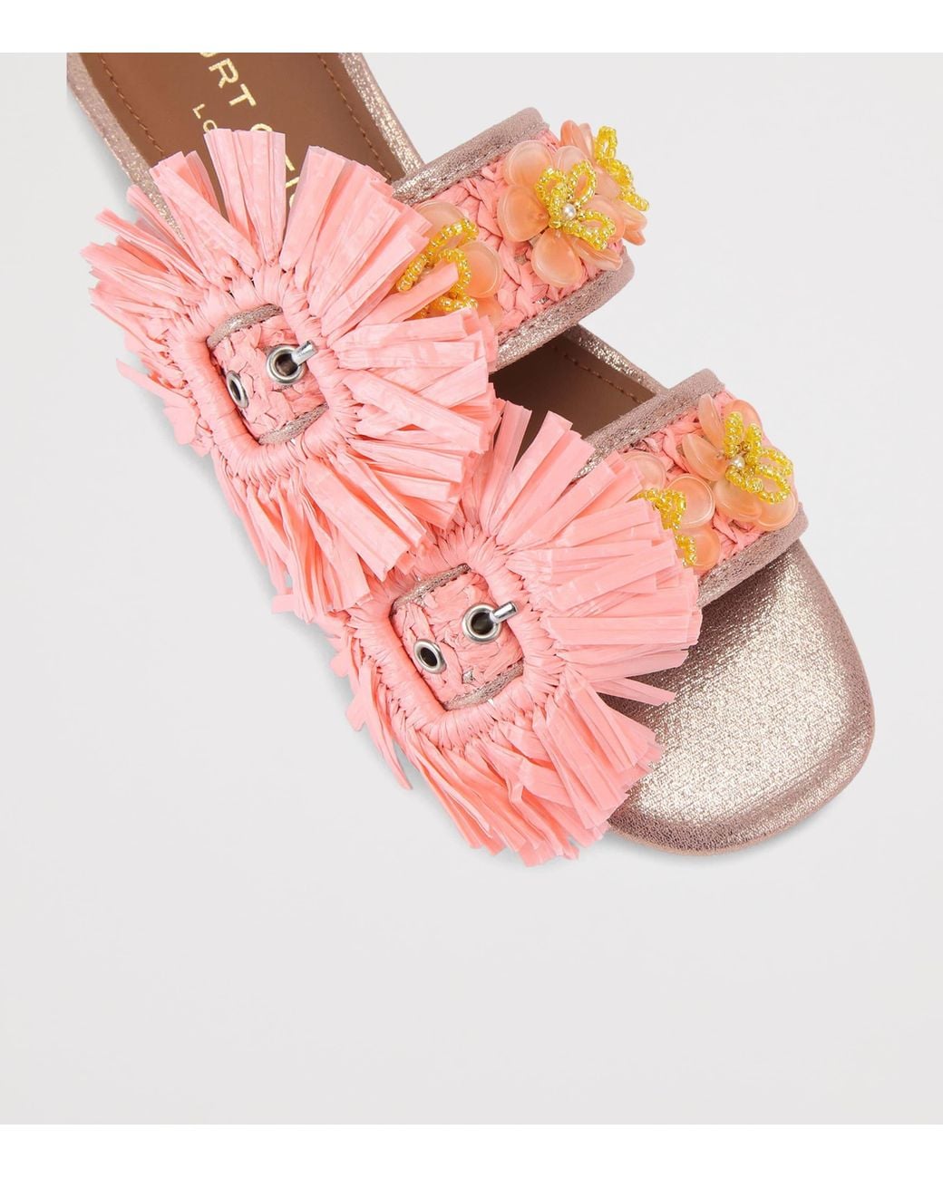 Kurt Geiger Pink Raffia Buckle Flat Sandals