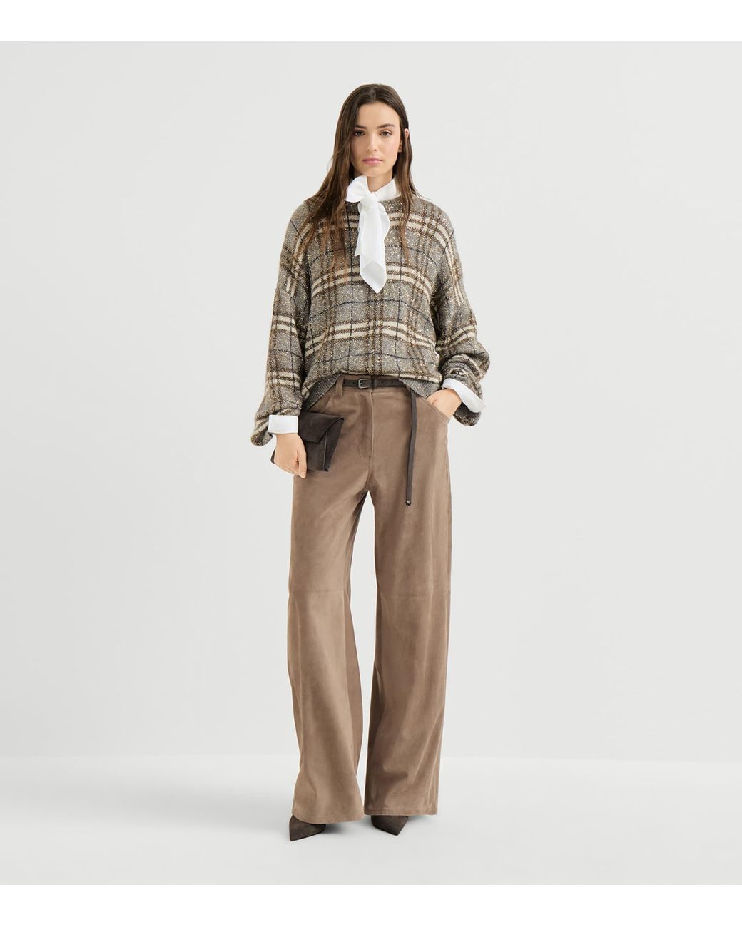 Brunello Cucinelli Gray Sequin Check Sweater