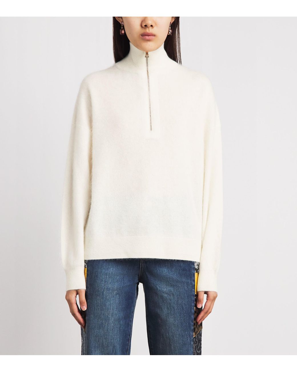 Alice + Olivia White Stretch-Cashmere Quarter-Zip Sweater