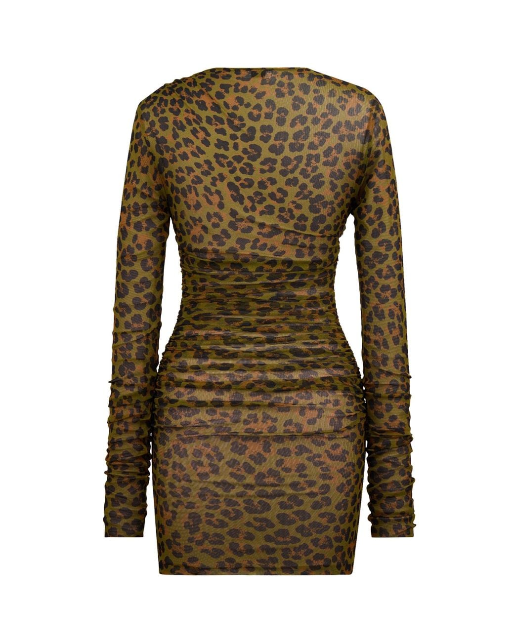 Saint Laurent Green Leopard Print Long-Sleeve Mini Dress