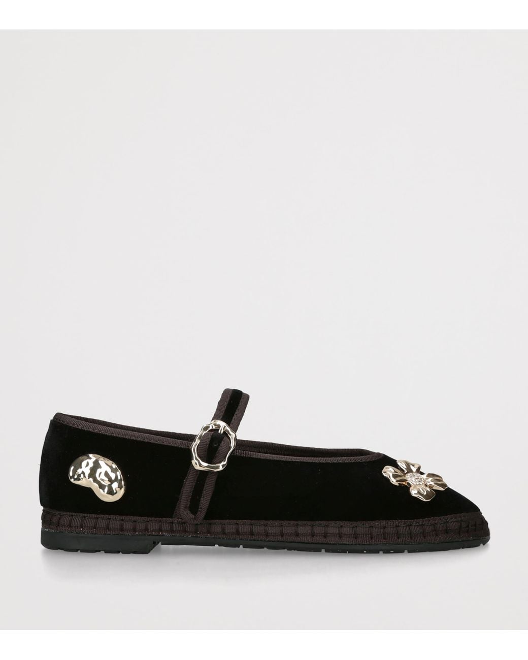 Flabelus Black Velvet Mae Pierre Mary Jane Flats