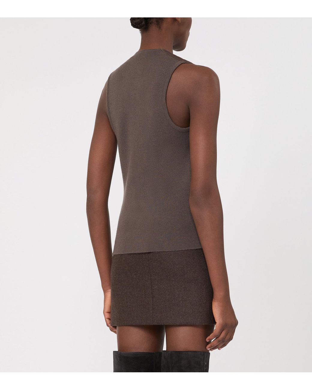 Max Mara Brown Wool-Cashmere-Lamb Suede Sleeveless Wrap Waistcoat