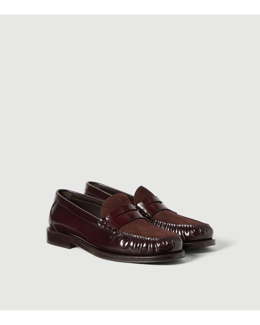 Brunello Cucinelli Brown Patent Leather Penny Loafers for men