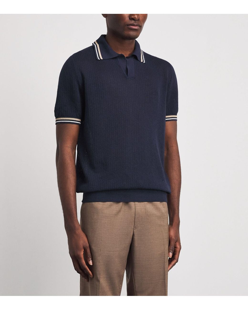Isaia Blue Silk-Linen Polo Shirt for men
