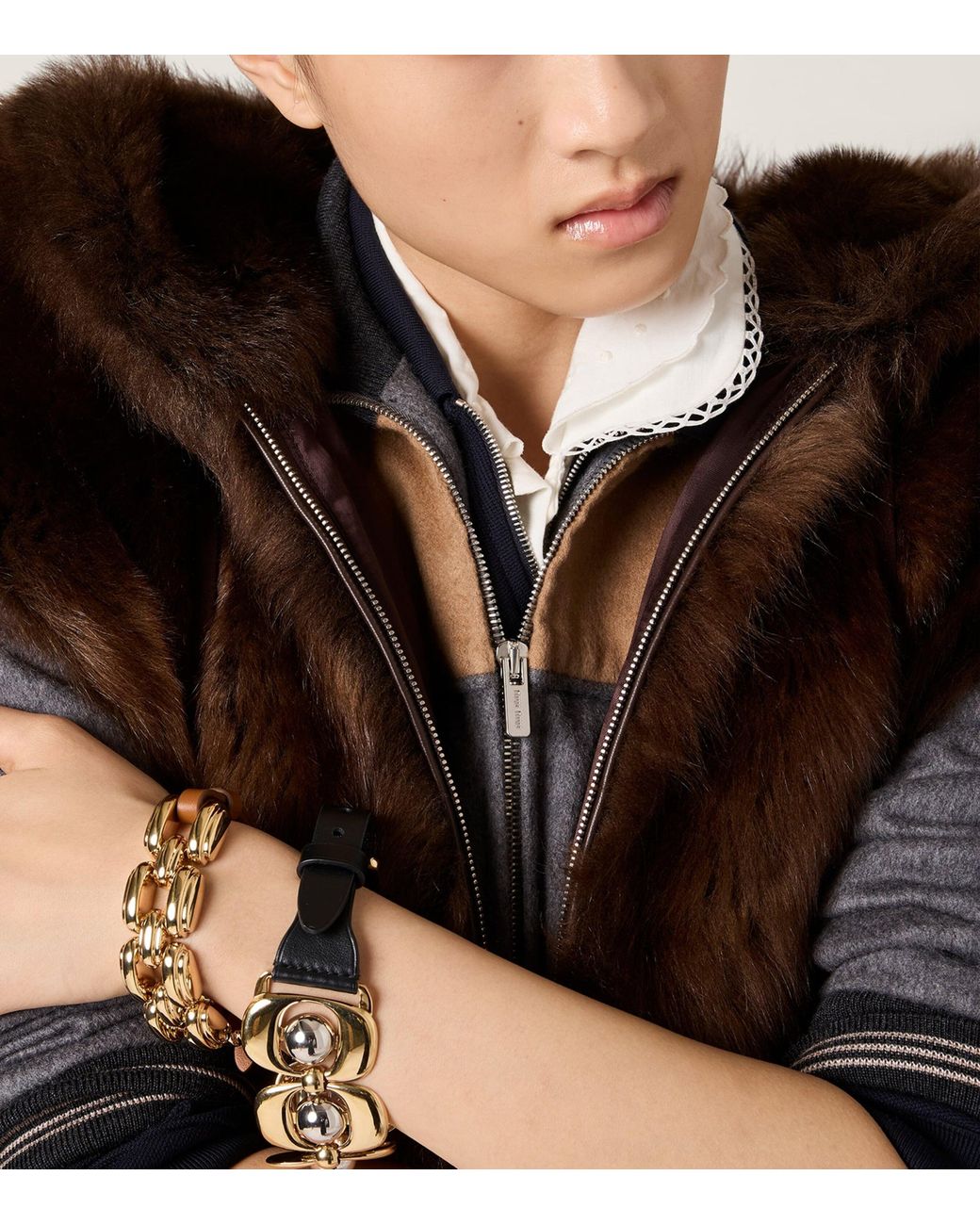 Miu Miu Black Shearling Hooded Gilet