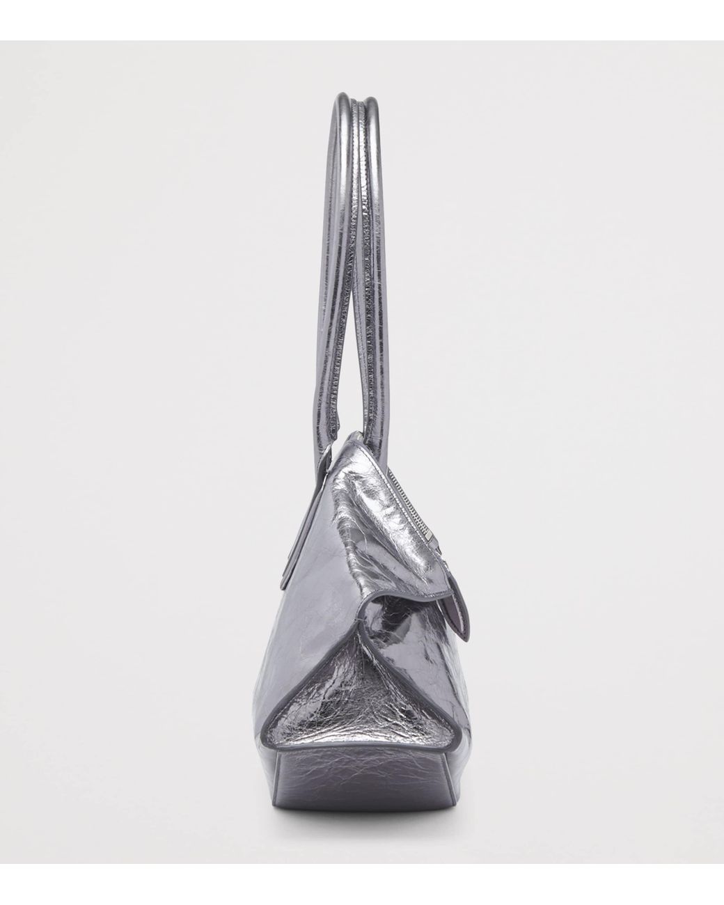 McQueen Gray Metallic Leather Manta Top-Handle Bag