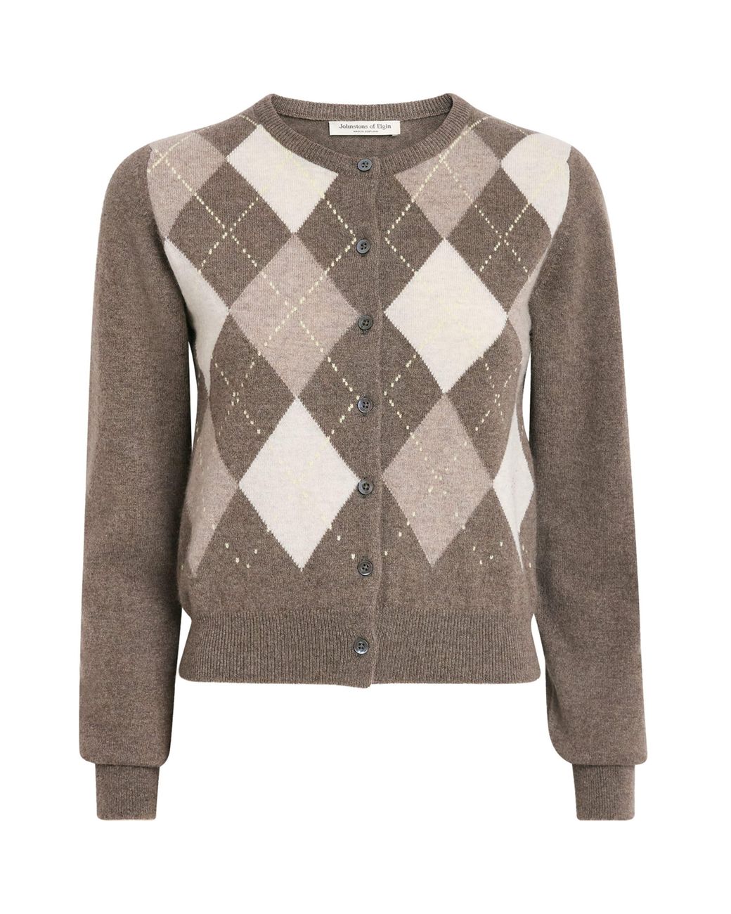 Johnstons Brown Cashmere Argyle Cardigan