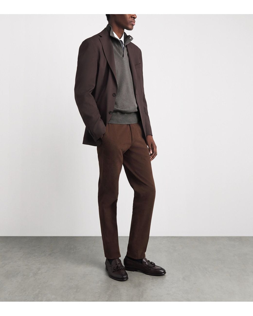 Corneliani Gray Cashmere High-Neck Quarter-Zip Sweater for men